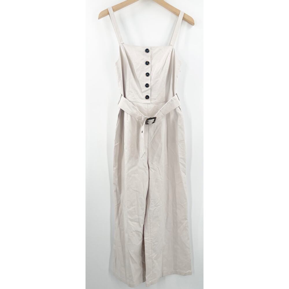 NEW BB DAKOTA Jumpsuit Size Small Khaki Cream Cropped Belted Side Zipper NWOT